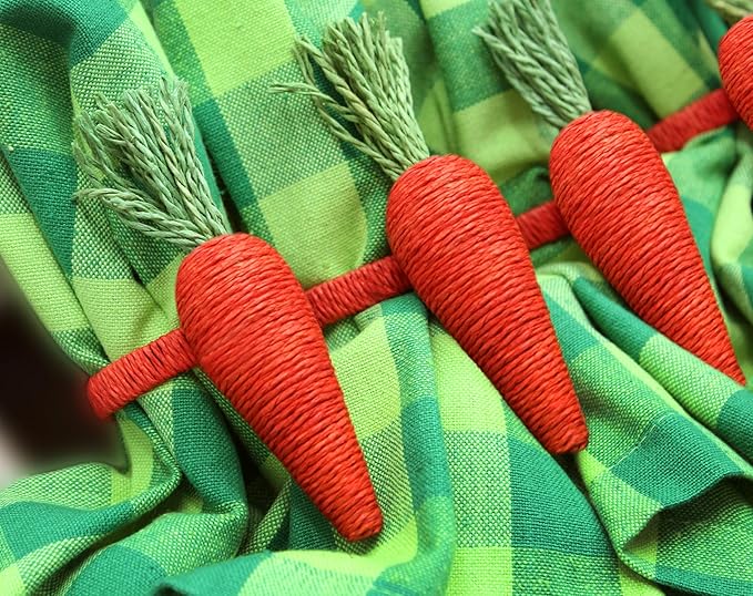 COTTON CRAFT Easter Napkin Rings - Set of 8 Carrot-Shaped Napkin Rings - Seagrass and Metal Napkin Ring - Easter Napkin Holder - Spring Summer Party - Unique Gift - Table Décor - Orange Green