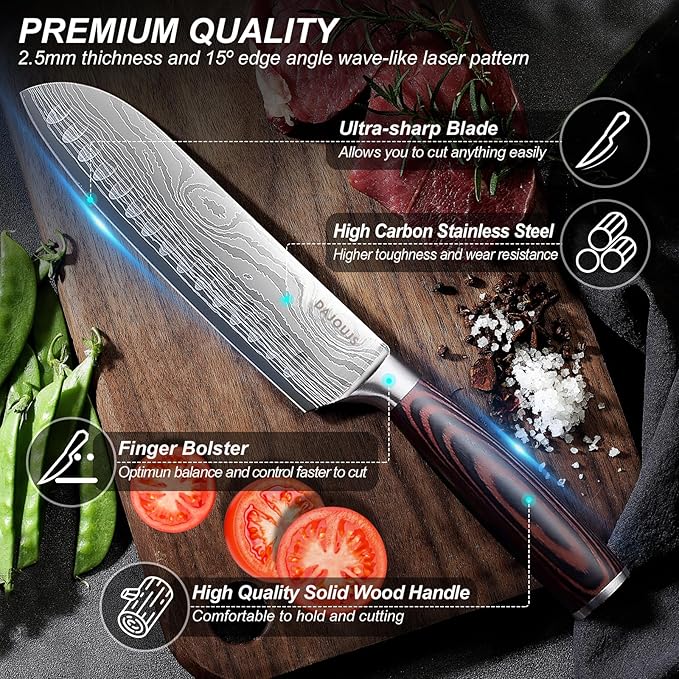 Kitchen Knife Set with Block - 6 Pcs Chef Knife Block Set, 5 Pcs High - Carbon Stainless Steel Razor - Sharp Knives with a Magnetic Knife Block Holder, Versatile and Professional Kitchen Knives Set