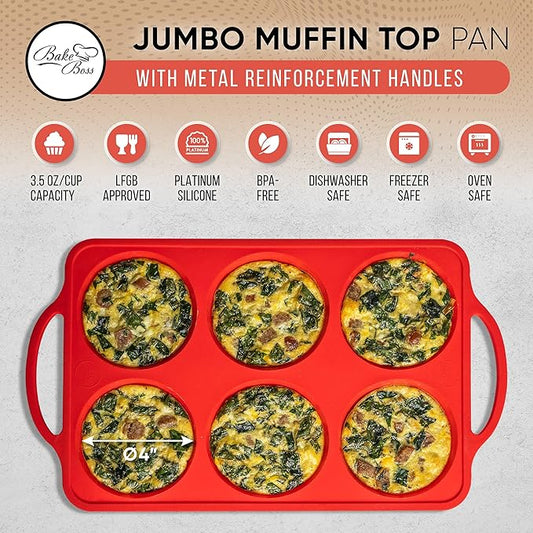 BAKE BOSS Confetti 4 Inch Jumbo Silicone Muffin Pans for Baking – 6-Cup Nonstick Silicone Cupcake Pan Egg Size – Heavy-Duty Large Cupcake Pan, BPA-Free, Easy-Release, Oven & Dishwasher Safe