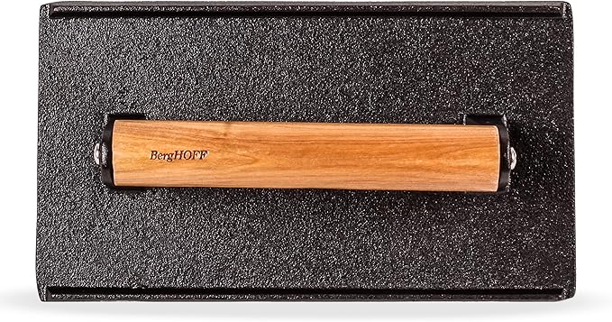 Berghoff Neo 2Pc Enameled Cast Iron Grill Set, Grill Pan 11 inches, Bacon/Steak Press 8 inches, Fast, Evenly Heat, Oven safe (Orange)