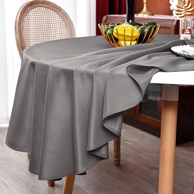 MEANMOY Grey 210 GSM Water & Stain Resistant Round Tablecloth for Circle Table - Solid 60 Inch Table Cloth Cover in Wrinkle Free Durable Washable Polyester Fabric for Wedding, Party, Banquet