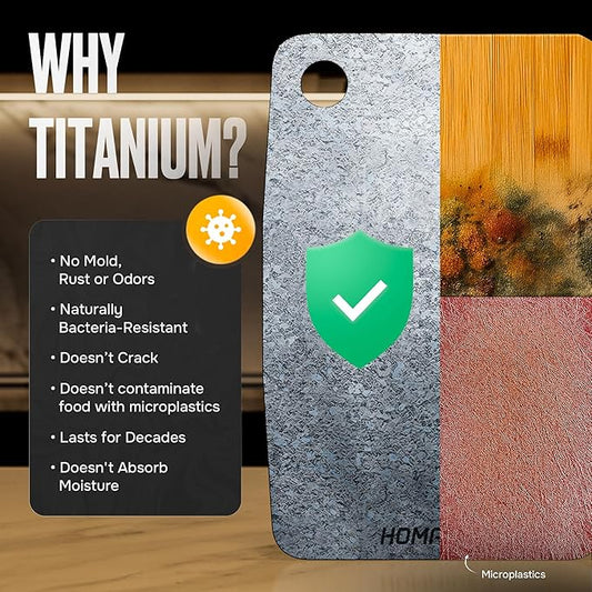 Homaider Titanium Cutting Board – Pure Titanium Chopping Board for Kitchen – Non-Toxic, Microplastic-Free, Double-Sided, Dishwasher Safe, Durable Metal Cutting Board
