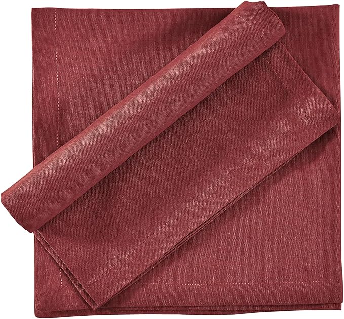 FINGERCRAFT Dinner Cloth Napkins, Cotton Linen Blend Mitered Corner Napkins Cloth 4 Pack Natural Premium Quality for Every Day Use, Parties, Easter, Thanksgiving, Weddings, 18x18 inch Rythmic Red