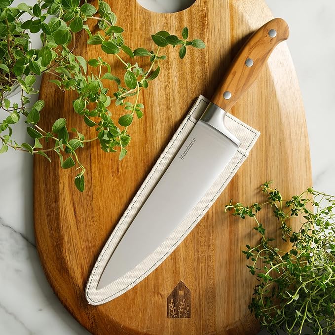 Bloomhouse - Two Time Oprah's Favorite Things Winner - 8-Inch Chef Knife – German Stainless Steel Blade with Forged Italian Olive Wood Handle, Full Tang Kitchen Knife for Slicing, Dicing & Chopping