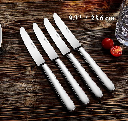 KEAWELL Premium 9.3" Louise Dinner Knives, Set of 4, Brightly-Mirror polished, Stainless Steel, Dishwasher Safe (Smooth)