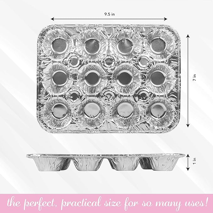 PLASTICPRO Aluminum Foil Muffin Pans Reusable and Disposable, Holds 12 Mini Cupcakes/Muffin foil Pan Pack of 10