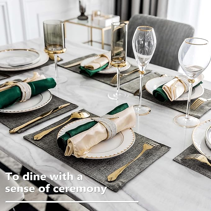 Home Brilliant Table Place Mats Fabric Cloth Placemats Set of 4 Heat Resistant Dining Linen Place Mats Kitchen, Dark Grey