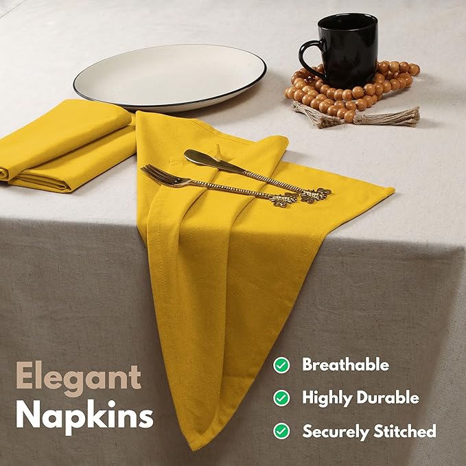 Native Fab Cloth Napkins Set of 4, 17x17 inches, 100% Cotton, Washable, Reusable Fabric Linen, Table Decor Napkins for Dinner, Events, Parties, Wedding - Mustard Yellow
