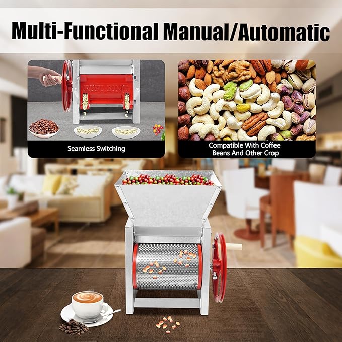 Coffee Bean Peeling Machine, Manual Beans Shelling Machine with Handle, 304 Stainless Fresh Coffee Bean Sheller Household Sheller with Double Discharge Ports for Shops, Farms, Homes Use