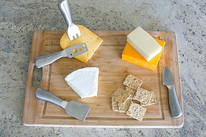 Internet's Best 4 Piece Stainless Steel Cheese Knife Set - Charcuterie Knives Set with Cutter, Slicer, Fork & Spreader – Dishwasher Safe - Ideal Cheese Board Knives for Hard, Soft, Crumble, Cheeses