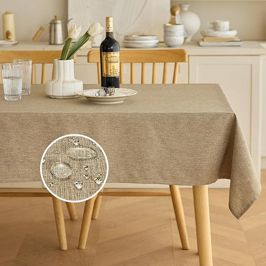 Faux Linen Waterproof Tablecloth,Natural,104" x 60" (Rectangular)