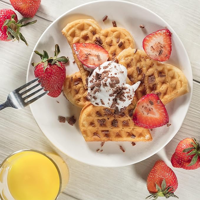 Heart Waffle Maker- Make 5 Mini Heart Shaped Waffles, Special Loved Ones Breakfast- Easy Clean Non-stick Baker, Electric Waffler Griddle Iron with Adjustable Temperature Control- Mother's Day Gift