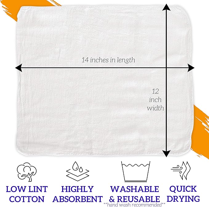 GREEN LIFESTYLE White Shop Towels 12x14, 600 Pack, 100% Cotton Super Absorbent & Durable Shop Rags, Reusable Shop Rags Bulk, Multipurpose Cleaning Towels for Automobiles, Industries, Garage and Home
