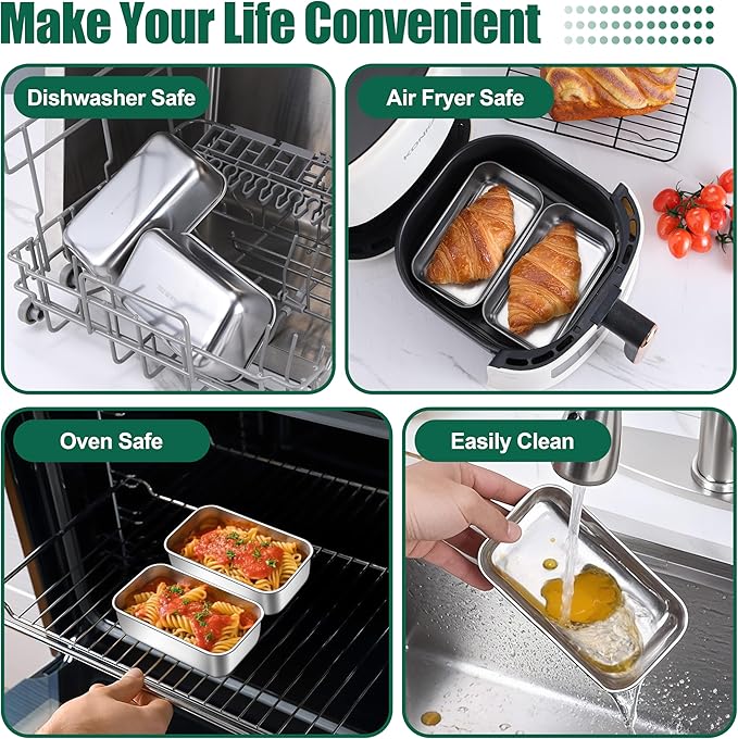 P&P CHEF Mini Loaf Pans Set, 4 PCS Small Bread Loaf Pan for Baking, 6.3 x 3.5 Inch Stainless Steel Baking Pans for Homemade Bread, Meatloaf, Cake and Brownies, Healthy & Non Toxic, Dishwasher Safe