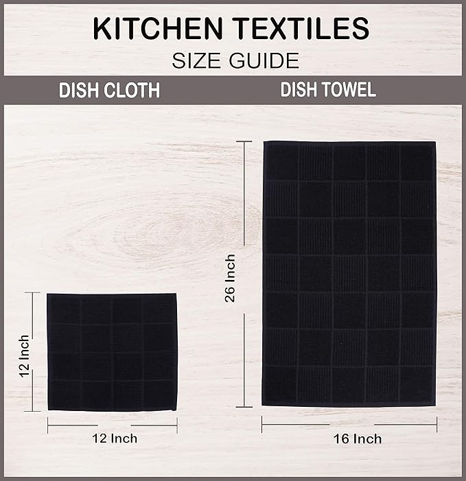 AMOUR INFINI Dish Cloths for Washing Dishes Set of 8 - Highly Absorbent, Super Soft Kitchen Dishcloths - Reusable Quick Dry Dish Rags for Cleaning & Drying Kitchen Linens (12x12 Inch - Black)