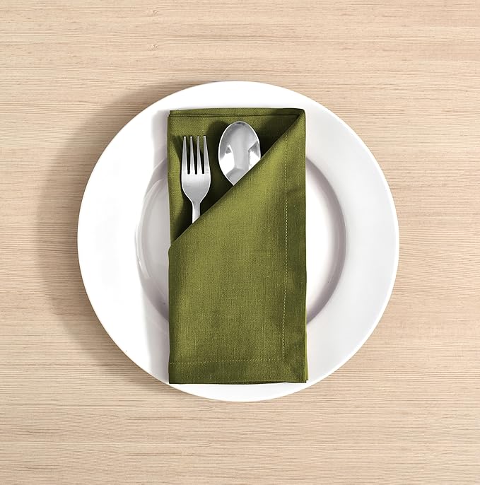 FINGERCRAFT Dinner Cloth Napkins, Cotton Linen Blend Mitered Corner Napkins Cloth 4 Pack Natural Premium Quality for Every Day Use, Parties, Easter, Thanksgiving, Weddings, 18x18 inch Olive Green