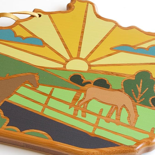 Totally Bamboo Kentucky State Shaped Cutting Board and Charcuterie Serving Platter with Artwork by Summer Stokes, Includes Hang Tie for Wall Display