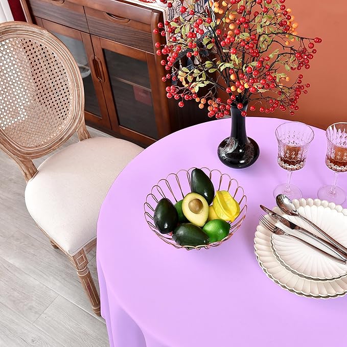 MEANMOY Light Purple 210 GSM Water & Stain Resistant Round Tablecloth for Circle Table - Solid 48 Inch Lavender Table Cloth Cover in Wrinkle Free Durable Washable Polyester Fabric for Party, Banquet