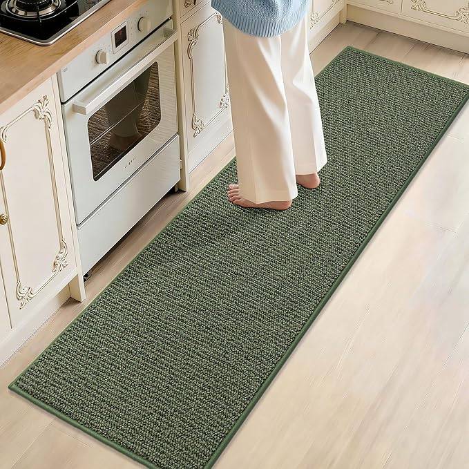 JSEI Kitchen Runner Rugs, 17''x71'' Non-Slip Kitchen Mats for Floor, Machine Washable Absorbent and Stain Resistant Kitchen Rug, Carpet Mats with TPR Backing for Kitchen, Green