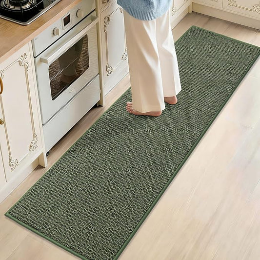 JSEI Kitchen Runner Rugs, 17''x71'' Non-Slip Kitchen Mats for Floor, Machine Washable Absorbent and Stain Resistant Kitchen Rug, Carpet Mats with TPR Backing for Kitchen, Green
