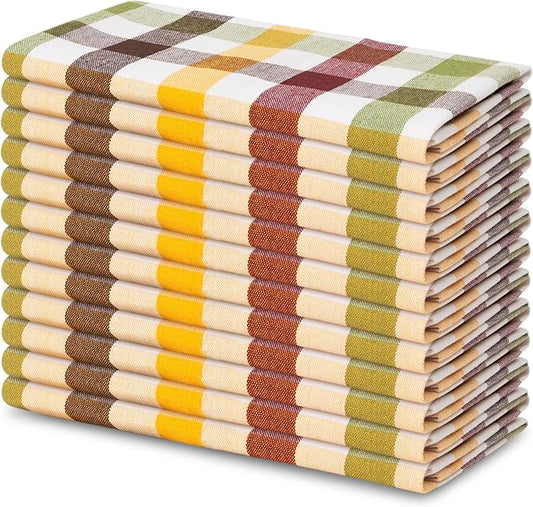 Blue Needles Buffalo Plaid Cloth Napkins - 100% Cotton Set of 12 Harvest Gingham Napkins 18x18 inches - Soft, Reusable, Washable, Ideal for Wedding Parties & Everyday Use - Harvest Checks