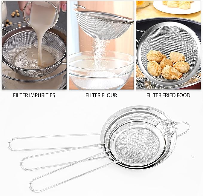 Multifunctional Stainless Steel Filter Spoon, 3-Piece Fine Mesh Milter, Stainless Straniners, Easy to Clean. Safe, Durable, and Versatile.