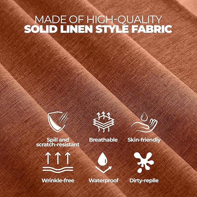 Waterproof Faux Linen Rectangle Tablecloth, Spillproof Wrinkle Free Farmhouse Reusable Table Cloth for Holiday,Banquet, Party, Buffet Dinner (Oblong,60 x 120 Inch (10-12 Seats),Burnt Orange)