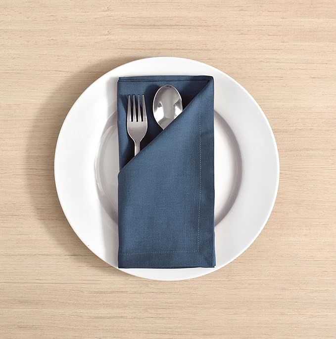 FINGERCRAFT Dinner Cloth Napkins, Cotton Linen Blend Mitered Corner Napkins Cloth 12 Pack Natural Premium Quality for Every Day Use, Parties, Easter, Thanksgiving, Weddings, 18x18 inch Stellar Blue