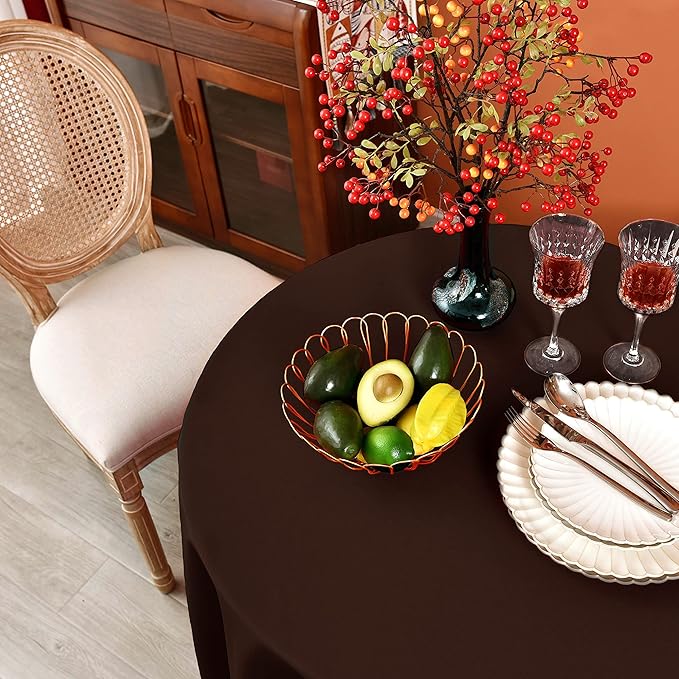 MEANMOY Brown 210 GSM Water & Stain Resistant Round Tablecloth for Circle Table - Solid 48 Inch Table Cloth Cover in Wrinkle Free Durable Washable Polyester Fabric for Wedding, Party, Banquet
