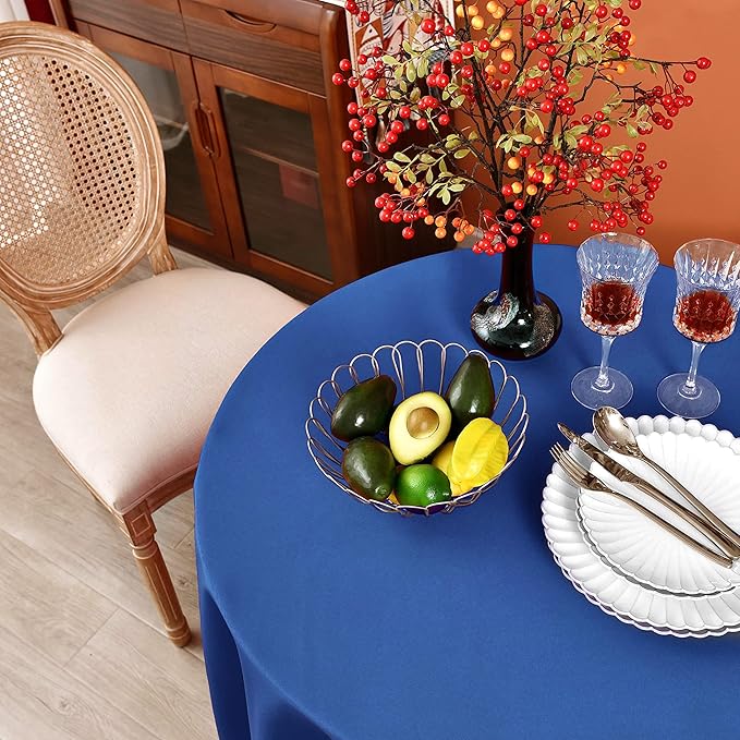 MEANMOY Royal Blue 210 GSM Water & Stain Resistant Round Tablecloth for Circle Table - Solid 70 Inch Table Cloth Cover in Wrinkle Free Durable Washable Polyester Fabric for Wedding, Party, Banquet