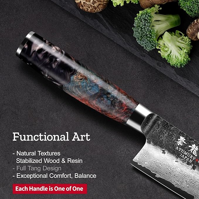7 Inch Japanese Chef knife, 67 Layers Damascus Chef Knife with VG10 Steel Core, Professional Santoku Kitchen Knives with Ergonomic Handle, Leather Sheath & Luxury Gift Box, Cooking Gifts for Women