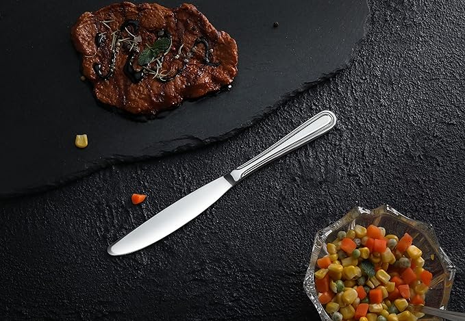 New Star Foodservice 58000 Slimline Pattern, 18/0 Stainless Steel, 90 Grams Heavy Duty Dinner Knife, 9-Inch, Set of 12