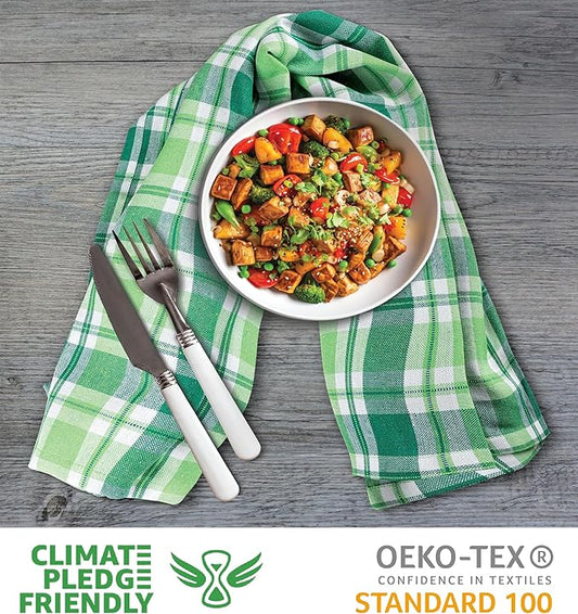 Urban Villa Green Checks Kitchen Towels Set of 6 Buffalo Checks Kitchen Towels 20X30 Inches 100% Cotton Highly Absorbent Kitchen Towels Premium Quality Ultra Soft Mitered Corners Towel