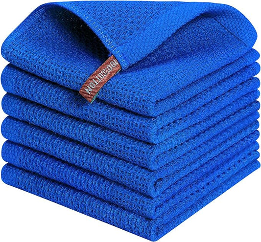 Kitinjoy 100% Cotton Kitchen Dish Cloths, 6 Pack Waffle Weave Ultra Soft Absorbent Dish Towels for Drying Dishes Quick Drying Kitchen Towels Dish Rags, 12 X 12 Inches, Blueberry