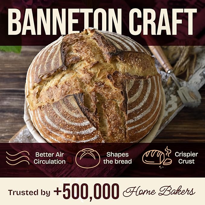 Superbaking Banneton Bread Proofing Basket Set of 2, 9" Splinter-Free Round Rattan Bread Basket with Liners, Sourdough Starter Kit, Sourdough Bread Baking Supplies & Sourdough Kit, Bread Making Tools