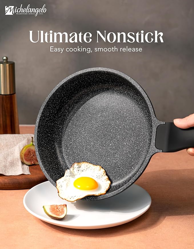 MICHELANGELO Frying Pans Nonstick - Large Non Stick Frying Pan 12 Inch | Ease of Cleaning, All Stovetops Compatible, Built to Last, Stay-Cool Handle
