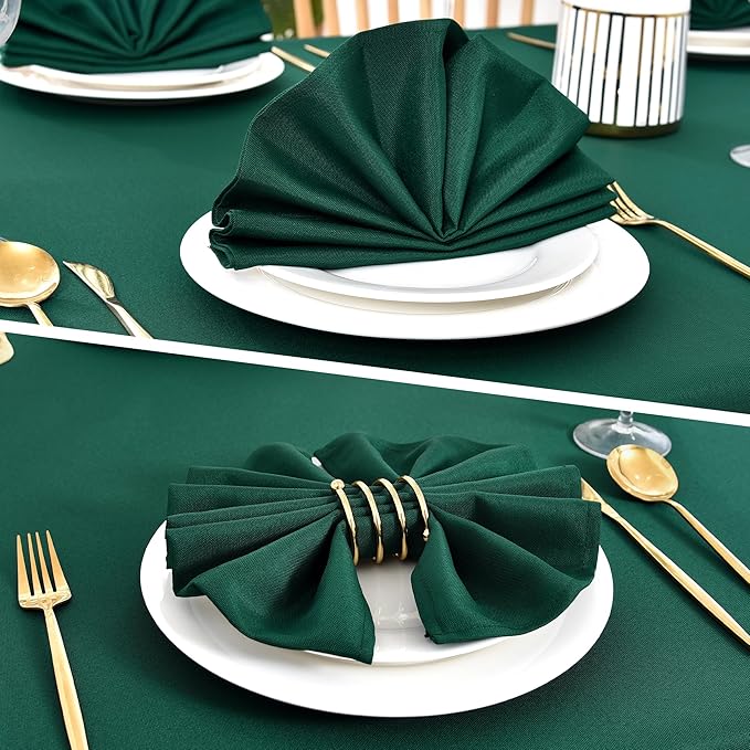 Wolkemer Set of 4 Hunter Green Cloth Napkins 17 x 17 Inches Solid Washable Polyester Dinner Napkins with Hemmed Edges for Dinners Parties Weddings Banquets Events Table Decoration