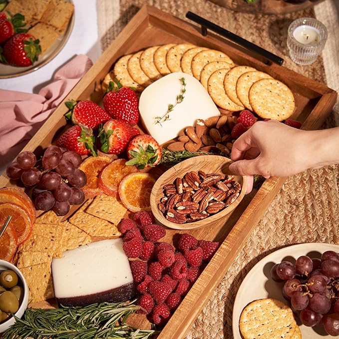 Twine Modern Manor Longboard Cheese Platter with Handles, Rectangular Cheese Board and Home Decor Tray, Dining Table Accessories Acacia Wood Set of 1