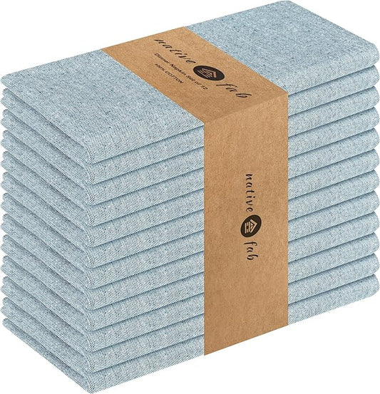 Native Fab Solid Cloth Napkin Set of 12, 100% Chambray Cotton, Washable, Reusable Dinner Cloth Napkin 17x17 inches, Table Decor Napkins for Dinner, Events, Teal Green
