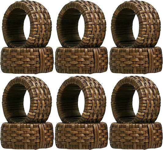 CLEENTABLE Decorative Jute Napkin Ring, Cane Napkin Rings Set of 12 - Hand Woven Napkin Holders for Farmhouse, Rustic, Holiday, Wedding, Easter, Thanksgiving, Xmas, Boho & Fall Table Décor (Walnut)