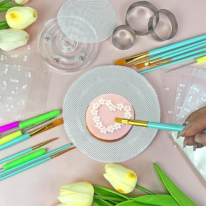 123 PCS Cookie Decorating Kit Supplies Including Acrylic Turntable Decoration Brushes Scribe Needle Bags for Cookie Cupcake Cake Decoration