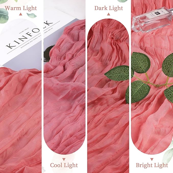 12 Pack Rose Valentine's Day Cheesecloth Table Runner 10FT Long Boho Gauze Table Runner Rustic Sheer Runner for Wedding Bridal Baby Shower Birthday Party Table Decor Home Easter Decorations
