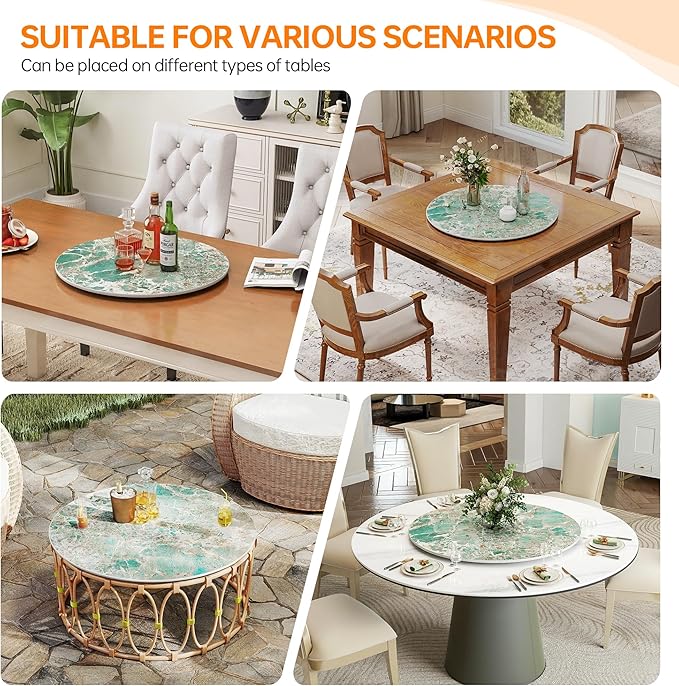 Lazy Susan Turntable 31.5 Inch - 360°Silent Rotating Anti-Slip Serving Tray,Heavy Duty Centerpiece for Kitchen,Dining &Coffee Table-Green Modern Design with Non-Slip Base