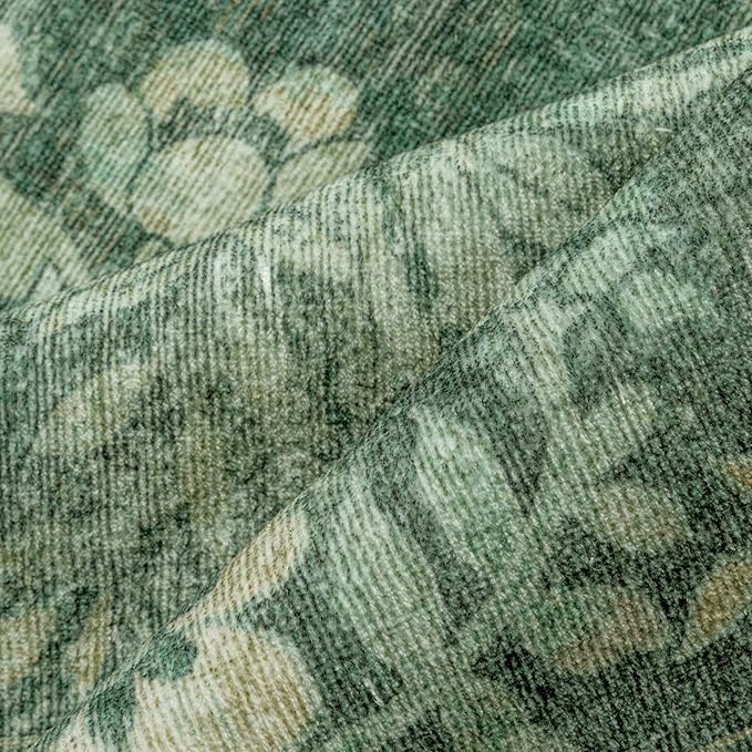 4x6 Area Rug Green Washable Office Vintage Distressed Carpet Bedroom Indoor Medallion Floral Living Room Non Slip Retro Throw Floor Mat for Dining Room Kitchen Bathroom
