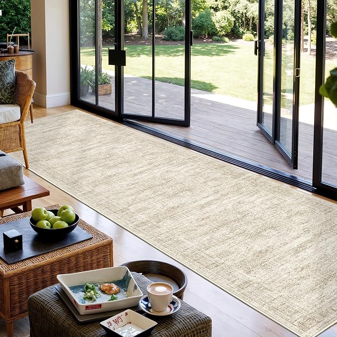Washable Runner Rug 2.5x16, Non-Slip Long Hallway Runner for Entryway, Soft Vintage Kitchen Mats for Floor, Abstract Dining Room, Bedroom, Living Room Rugs(2.5'x16', Beige/Ivory)