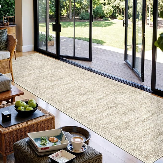 Washable Runner Rug 2.5x16, Non-Slip Long Hallway Runner for Entryway, Soft Vintage Kitchen Mats for Floor, Abstract Dining Room, Bedroom, Living Room Rugs(2.5'x16', Beige/Ivory)
