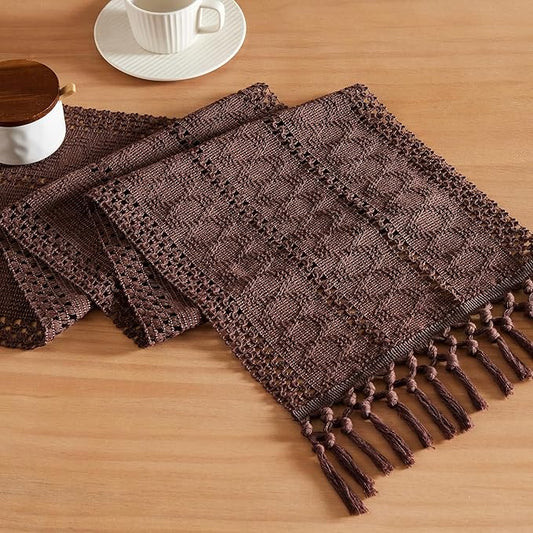 ZeeMart Macrame Style Boho Table Runner, Dark Brown Table Runners 90 Inches Long, Farmhouse Woven Home Decor, 12x90 Inch, Chocolate