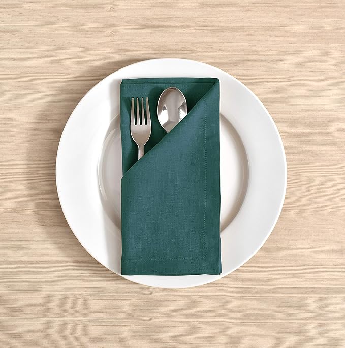 FINGERCRAFT Cloth Napkins, Cotton Linen Mitered Corner Soft Durable Washable Eco-Friendly Napkins Cloth 12 Pack, 18x18 inch Premium Quality for Home Hotel Parties Christmas Wedding Dinner Teal