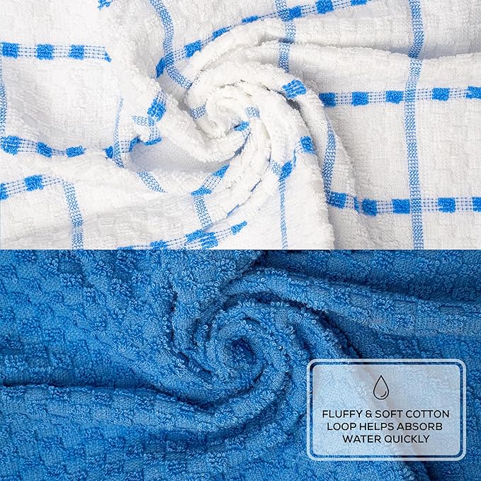 GOLD TEXTILES Kitchen Towels 12 Pack Premium 100% Cotton Dish Towels for Kitchen (15 x 25 Inches) Super Soft & Absorbent Kitchen Hand Towels for Drying Dishes, Cleaning - Reusable and Washable (Blue)