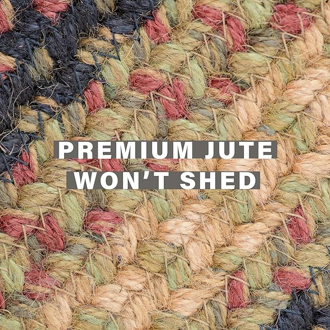 Homespice Highland Jute Braided Rug 8x10' - Multicolor Oval Area Rug for Dining Room and Living Room, Country Decor